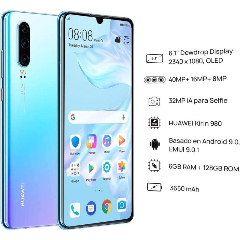 Huawei P30 128GB+6GB RAM (ELE-L29) 6.1" LTE Factory Unlocked GSM Smartphone (International Version) - Breathing Crystal - Image 3